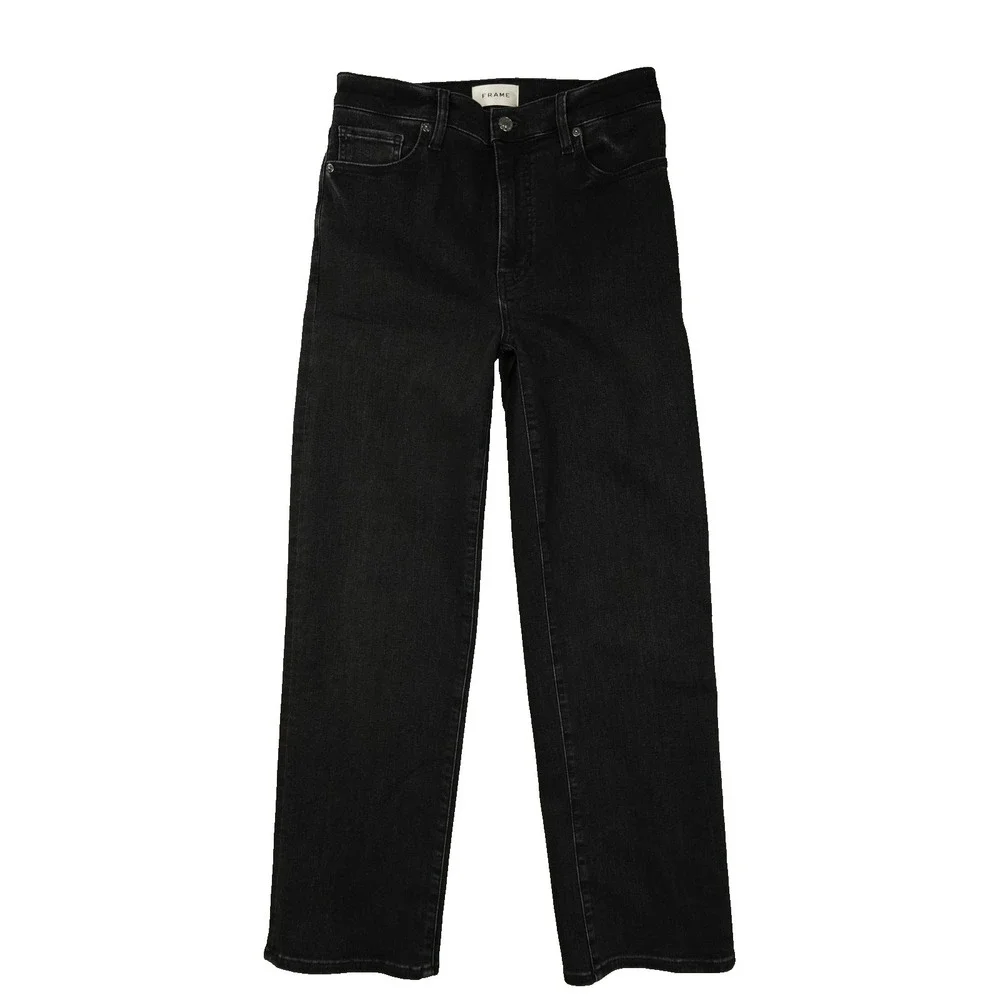 Frame Le Sleek Straight High Rise Ankle Jeans Women's 28 Meteor Black - Picture 2 of 11